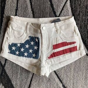 White Denim American Flag Women Shorts